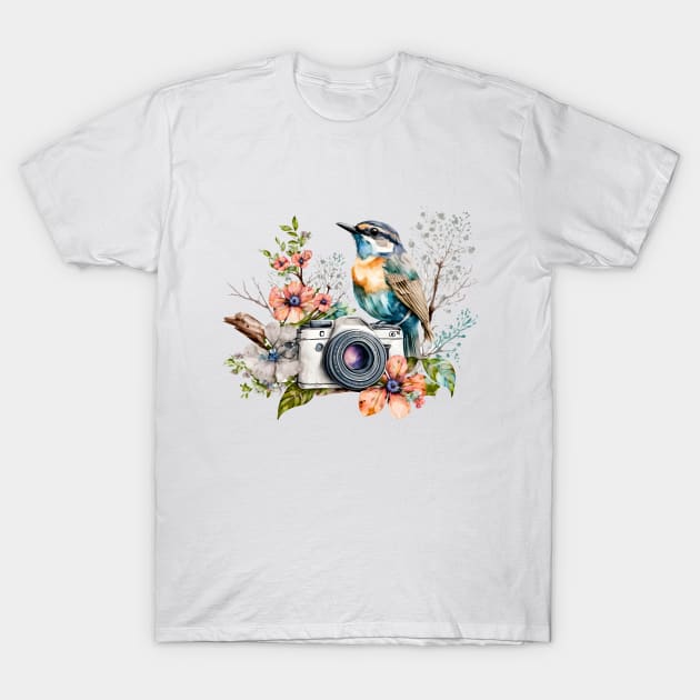 Spring Floral Camera T-Shirt by bellofraya